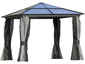 Lyxig paviljong trädgårdspaviljong partytält i aluminium trädgårdstält med genomskinligt PC-tak brun + beige 300 x 360 x 265 cm