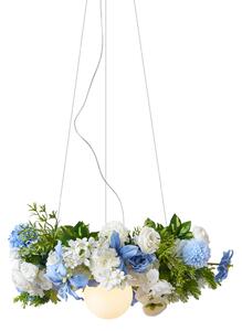 Bohemisk taklampa svart med färgade blommor blå och vit - Flower Power