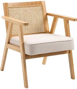 Exotisk stoppad stol, gummiträ, sittdyna i linnelook, 63L x 69W x 78H cm, krämvit