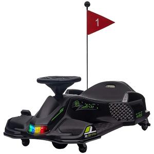 Elektrisk gokart för barn, gummihjul, 3-8 km/h, med ljus och musikfunktion, svart