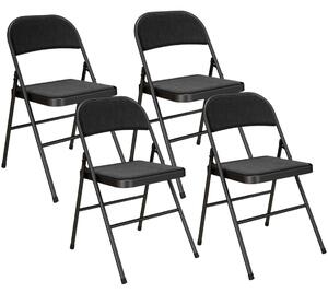 Set med 4 hopfällbara stolar, bärbara kontorsstolar, metallben, hopfällbar stol för kontor, reception, väntrum, linnelook, svart