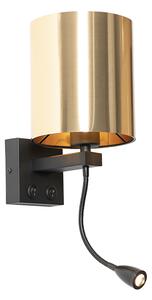 Vägglampa svart med flexarm och skärm guld 15 cm - Brescia