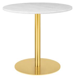 Gubi - Gubi 1.0 Dining Table, Round, Ø80, Brass Base, Marble Top - Bianco Carrara - Matbord - Vit - Metall/Sten