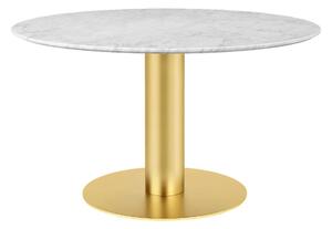 Gubi - GUBI 2.0 Dining Table, Ø 130 cm, Skiva: Marmor - Bianco Carrara, Bas: Mässing - Matbord - Vit - Metall/Sten