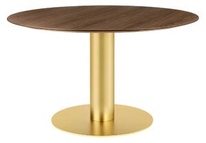 Gubi - GUBI 2.0 Dining Table, Ø 130 cm, Skiva: Trä - Valnöt, Bas: Mässing - Matbord - Träfärgad - Metall/Trä