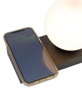 Svart bordslampa med touch och induktionsladdare - Janneke