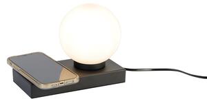 Svart bordslampa med touch och induktionsladdare - Janneke
