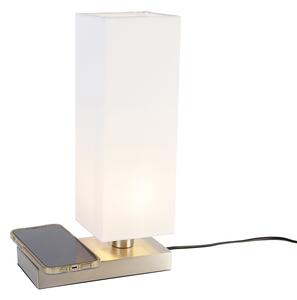 Bordslampa i stål med vit skärm med touch och induktionsladdare - Romina