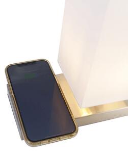 Bordslampa i stål med vit skärm med touch och induktionsladdare - Romina