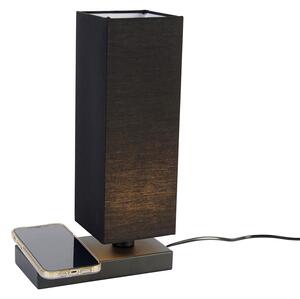 Svart bordslampa med svart skärm med touch och induktionsladdare - Romina