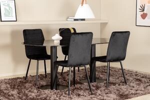 PILAS Matbord 180 cm Ovalt Svart + 4 WEI Sammetsstolar -