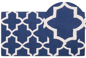 Matta Blå Ull 80 x 150 cm Trellis Quatrefoil Mönster Handtuftad Orientalisk Marockansk Klöver Beliani