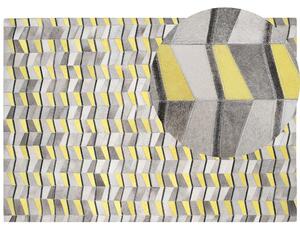 Matta Grå med Gul Läder 160 x 230 cm Rektangulär Patchwork Handgjord Beliani