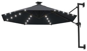 Väggmonterat parasoll med LED och metallstång 300 cm antracit