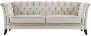 Milton Chesterfield 3-sits soffa i beige sammet + Möbelvårdskit för textilier