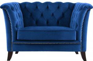 Milton Chesterfield fåtölj i blå sammet + Möbelvårdskit för textilier