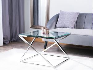 Soffbord Silver Stålram Glas Fyrkantig Skiva Geometrisk Glam Design Beliani