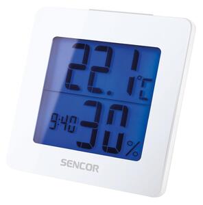 Sencor - Väderstation med LCD display Data väggkontakt väckarklocka 1xAA vit