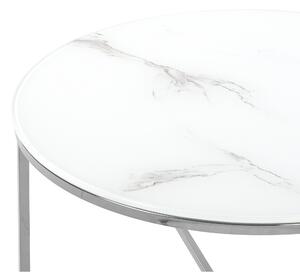 Soffbord Vit Silver Marmoreffekt 70 cm Glam Modern Minimalistisk Beliani