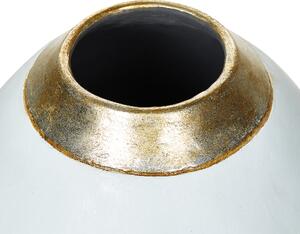 Dekorativ Vas Vit keramik 31 cm Bordsvas med Guldfärgad Hals Vardagsrum Sovrum Beliani