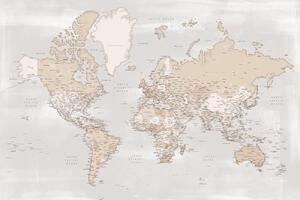 Karta Rustic detailed world map with cities, Lucille, Blursbyai, (40 x 26.7 cm)
