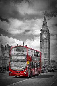 Konstfotografering LONDON Houses Of Parliament & Red Bus, Melanie Viola, (26.7 x 40 cm)
