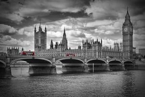 Konstfotografering LONDON Westminster Bridge & Red Buses, Melanie Viola, (40 x 26.7 cm)