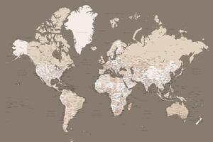 Karta Earth tones detailed world map with cities, Blursbyai, (40 x 26.7 cm)