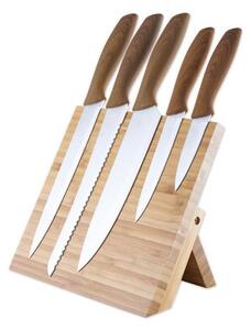 Set rostfria knivar 5st med ett magnetiskt bambuställ trä
