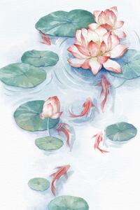 Illustration Lotus Pond Water Color home, Xuan Thai, (26.7 x 40 cm)