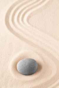 Illustration Zen garden meditation stone. Round rock, kikkerdirk, (26.7 x 40 cm)