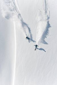 Fotografi Aerial view of two skiers skiing, Creativaimage, (26.7 x 40 cm)