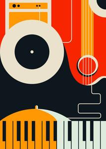 Illustration Poster template with abstract musical instruments., Sergei Krestinin, (30 x 40 cm)