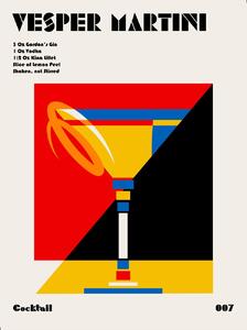 Illustration Vesper Martini Bauhaus Cocktail, Retrodrome, (30 x 40 cm)