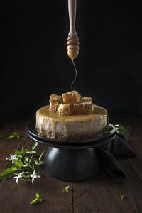 Konstfotografering Baklava cheesecake and honey comb, Diana Popescu, (26.7 x 40 cm)