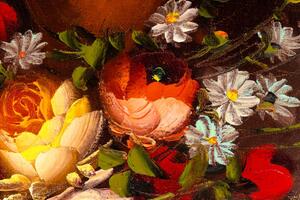 Illustration Macro of Still Life with Flowers Oil Painting, Dan Totilca, (40 x 26.7 cm)