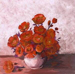 Illustration Oil painted bunch of red poppies, mitza, (40 x 40 cm)