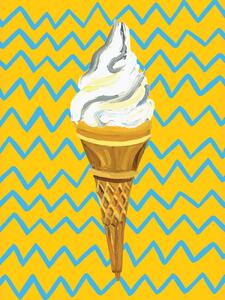Illustration Ice Cream Yellow Zigzag, Alice Straker, (30 x 40 cm)
