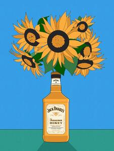 Illustration Sunflowers in Honey Whiskey Retro Illustration, Retrodrome, (30 x 40 cm)