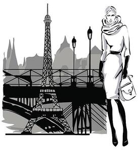 Illustration Fashion model fall winter with Paris, glafira, (35 x 40 cm)