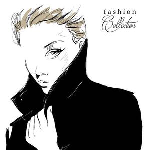 Illustration Fashion girl in sketch-style, Verlen4418, (40 x 40 cm)
