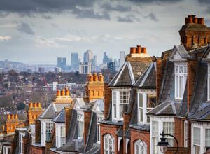 Konstfotografering View across city of London from Muswell Hill, coldsnowstorm, (40 x 30 cm)