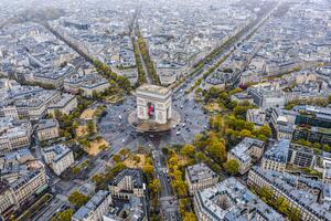 Konstfotografering Arc de Triomphe from the sky, Paris, GlobalP, (40 x 26.7 cm)