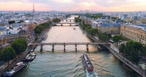 Konstfotografering Paris aerial Seine river sunset France, pawel.gaul, (40 x 20 cm)