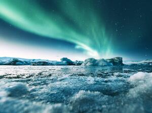 Konstfotografering aurora borealis in iceland at jakulsarlon, franckreporter, (40 x 30 cm)
