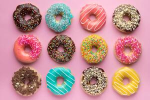 Konstfotografering Colorful sweet background. Delicious glazed donuts, Alexandra Fedorova, (40 x 26.7 cm)