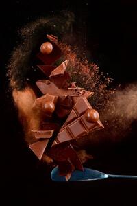 Konstfotografering Broken chocolate pieces balancing on a, Dina Belenko Photography, (26.7 x 40 cm)