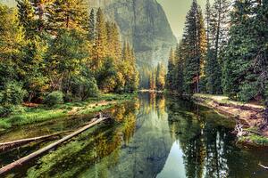 Konstfotografering Yosemite Valley Landscape and River, California, zodebala, (40 x 26.7 cm)