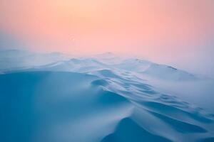Konstfotografering Snow covered desert sand dunes at sunset in winter, Xuanyu Han, (40 x 26.7 cm)
