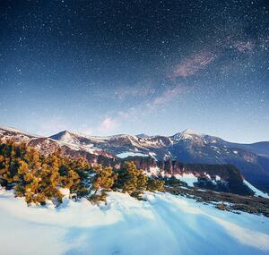 Konstfotografering starry sky in winter snowy night., standret, (40 x 40 cm)